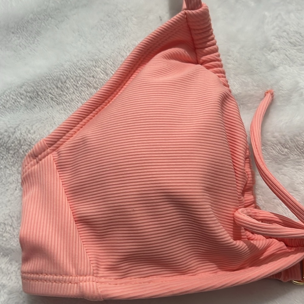 New Shade & Shore Women’s Pink Ribbed Tie Front Bikini Top Size Small Nwt — image 3 of 8